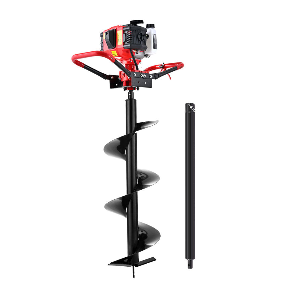 Giantz 65CC Post Hole Digger 300mm Petrol Drill Auger Extension Bits-2