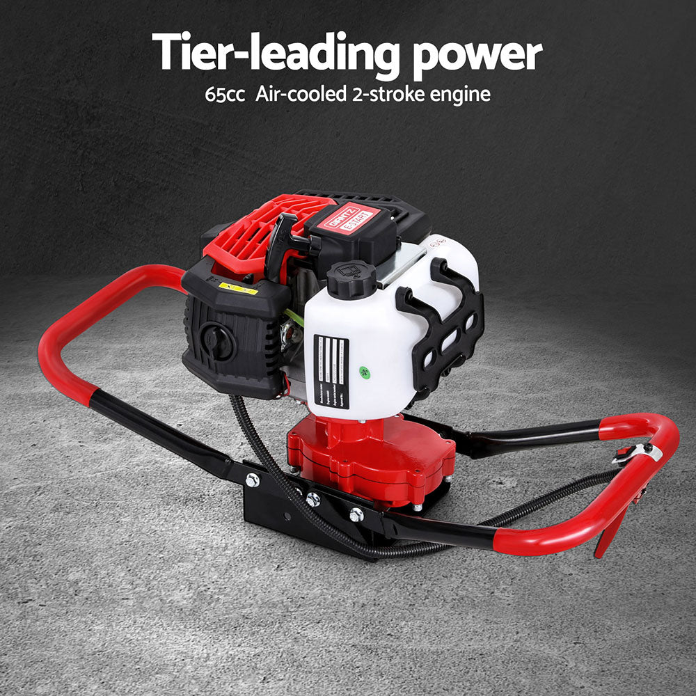 Giantz 65CC Post Hole Digger 300mm Petrol Drill Auger Extension Bits-3