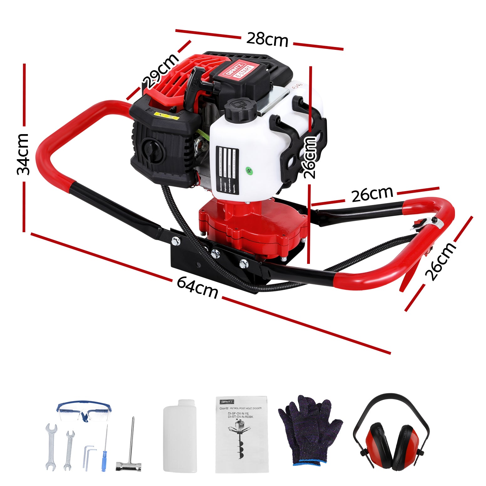 Giantz 65CC Post Hole Digger Motor Only Petrol Engine Red-1