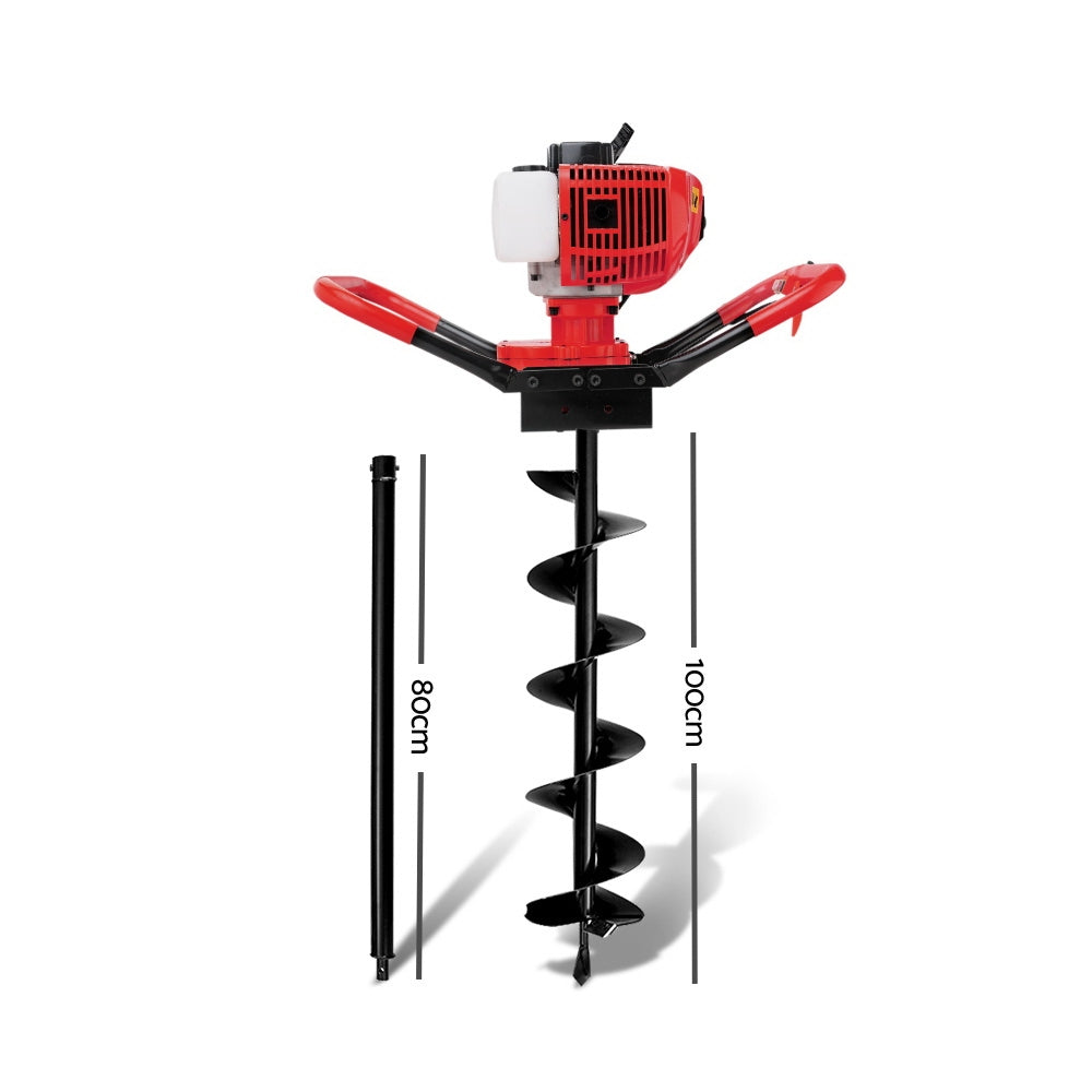 Giantz 66CC Post Hole Digger 200mm Petrol Drill Extension Auger Bits-1