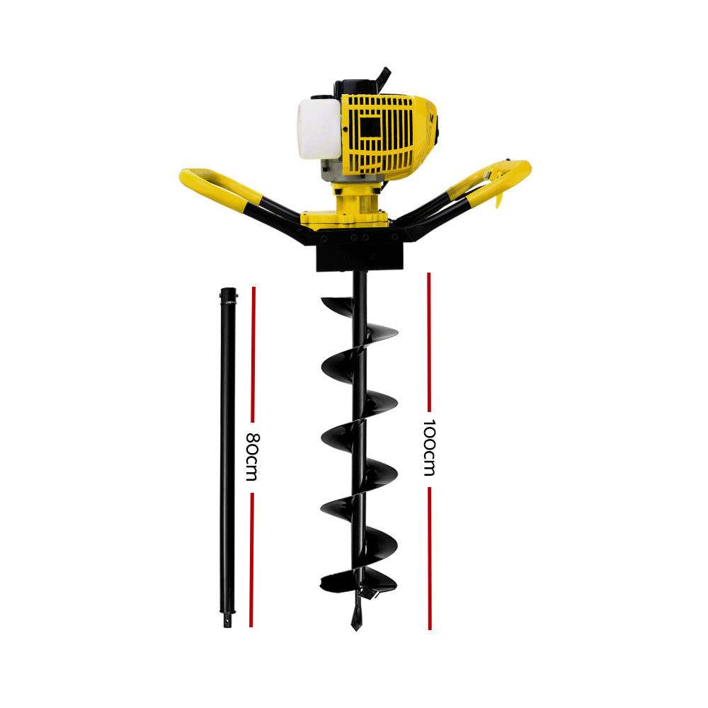 Giantz 80CC Post Hole Digger 200mm Petrol Drill Auger Extension Bits-1