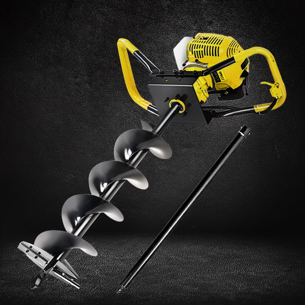 Giantz 80CC Post Hole Digger 200mm Petrol Drill Auger Extension Bits-0