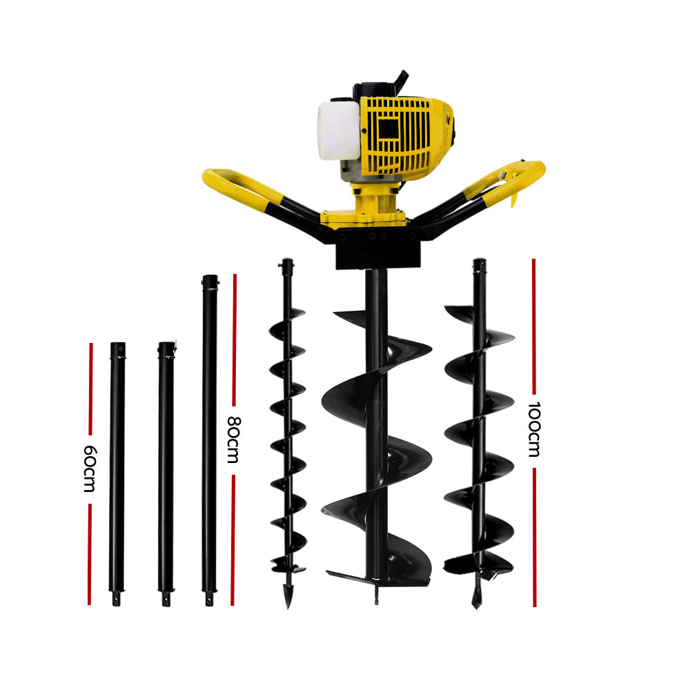 Giantz 80CC Petrol Post Hole Digger Auger Extension Bits Kits-1