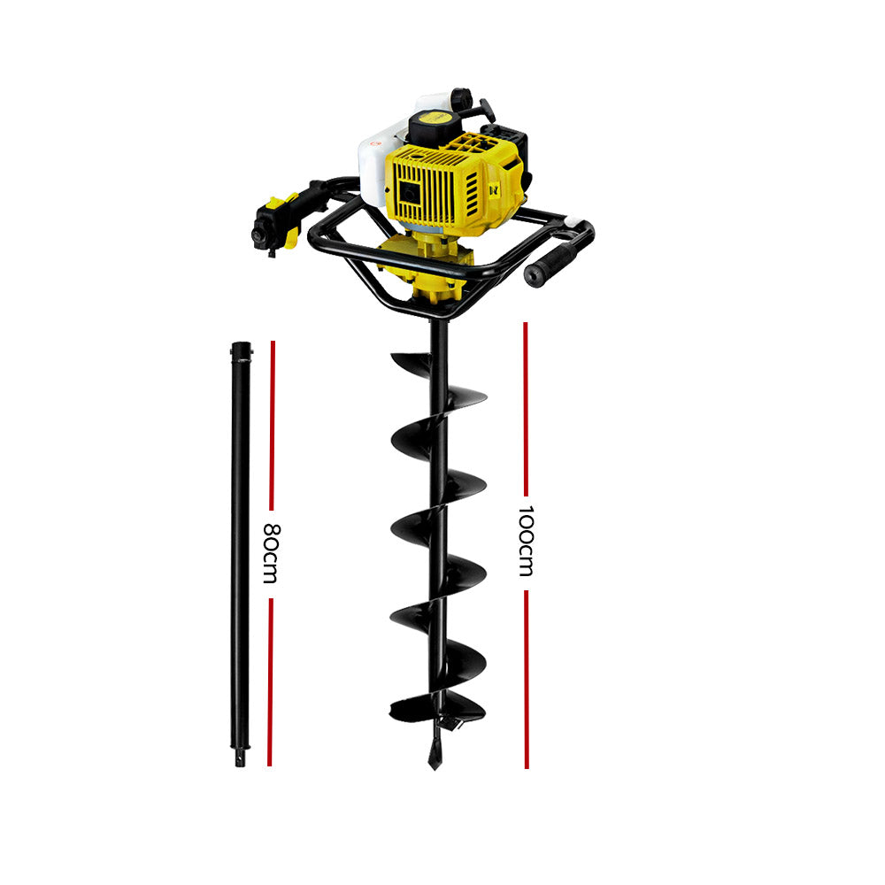 Giantz 90CC Post Hole Digger 200mm Petrol Drill Auger Extension Bits-1