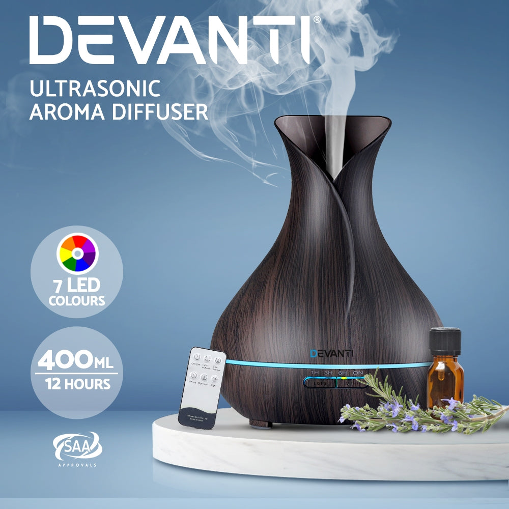 Devanti Aroma Diffuser Aromatherapy Dark Wood 400ml-1