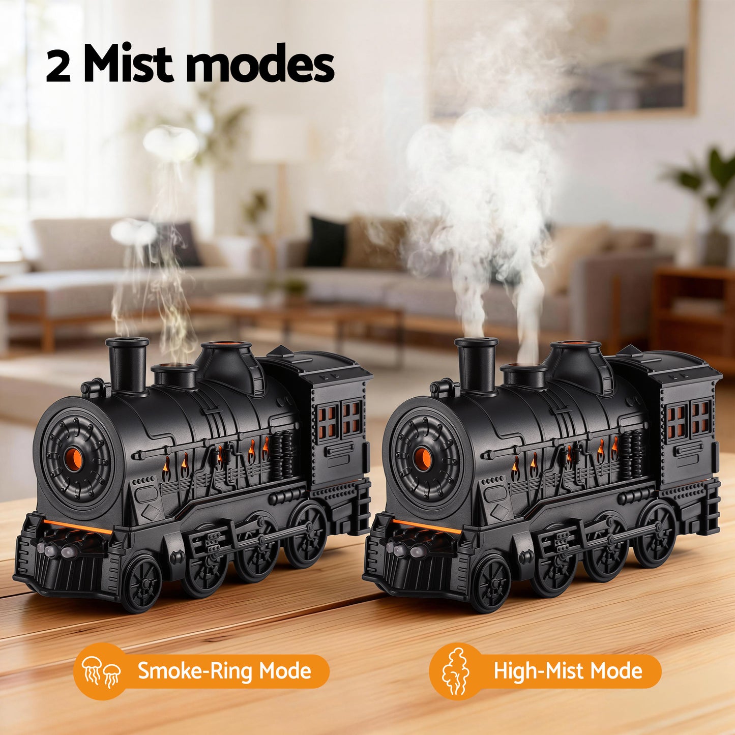 Devanti Train Aroma Diffuser Essential Oil Humidifier 300ml Smoke Ring LED Timer
