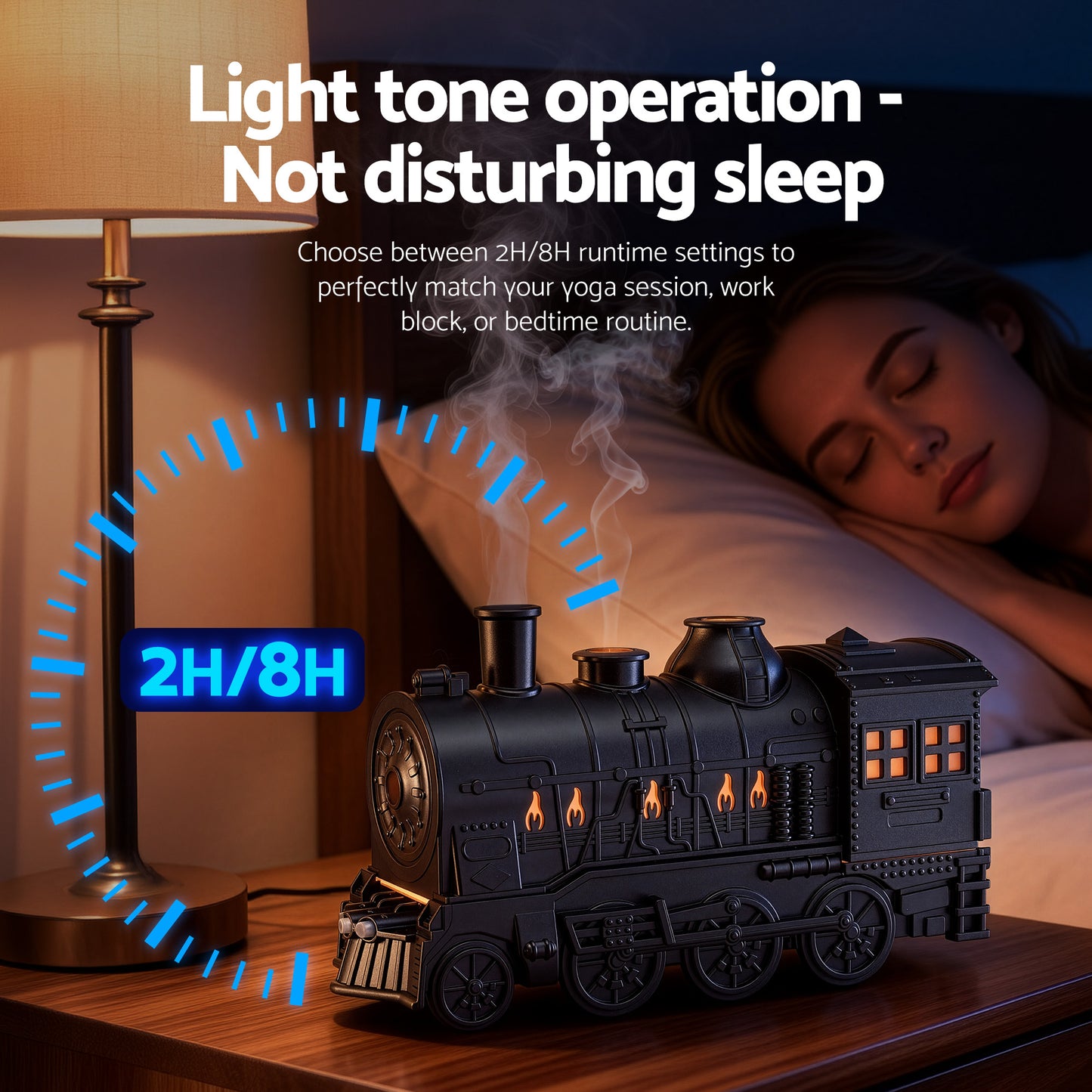 Devanti Train Aroma Diffuser Essential Oil Humidifier 300ml Smoke Ring LED Timer