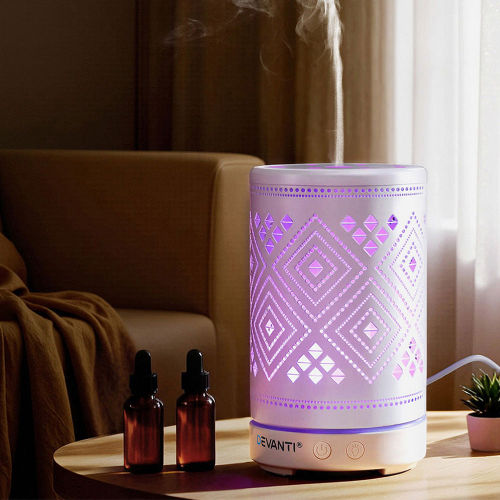 Devanti Ultrasonic Aroma Diffuser Aromatherapy 100ml LED Lights Iron Humidifier Forest-0