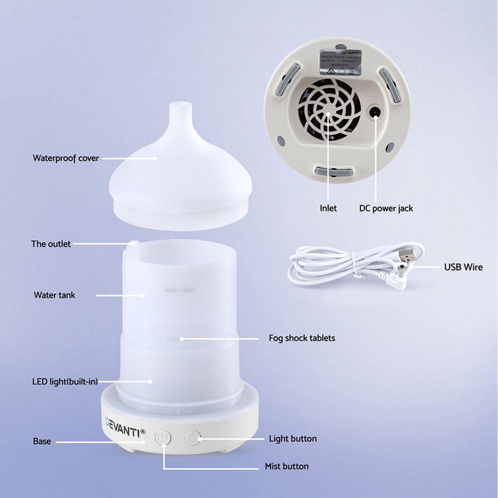 Devanti Ultrasonic Aroma Diffuser Aromatherapy 100ml LED Lights Iron Humidifier Forest-8