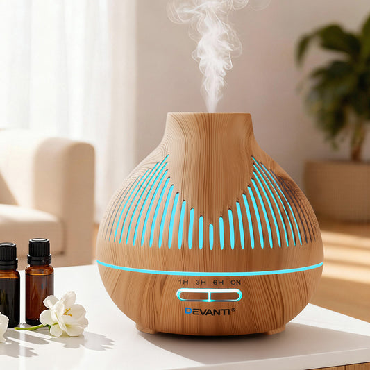 Devanti Ultrasonic Aroma Diffuser Aromatherapy 400ml LED Lights Iron Humidifier Forest Light wood grain-0