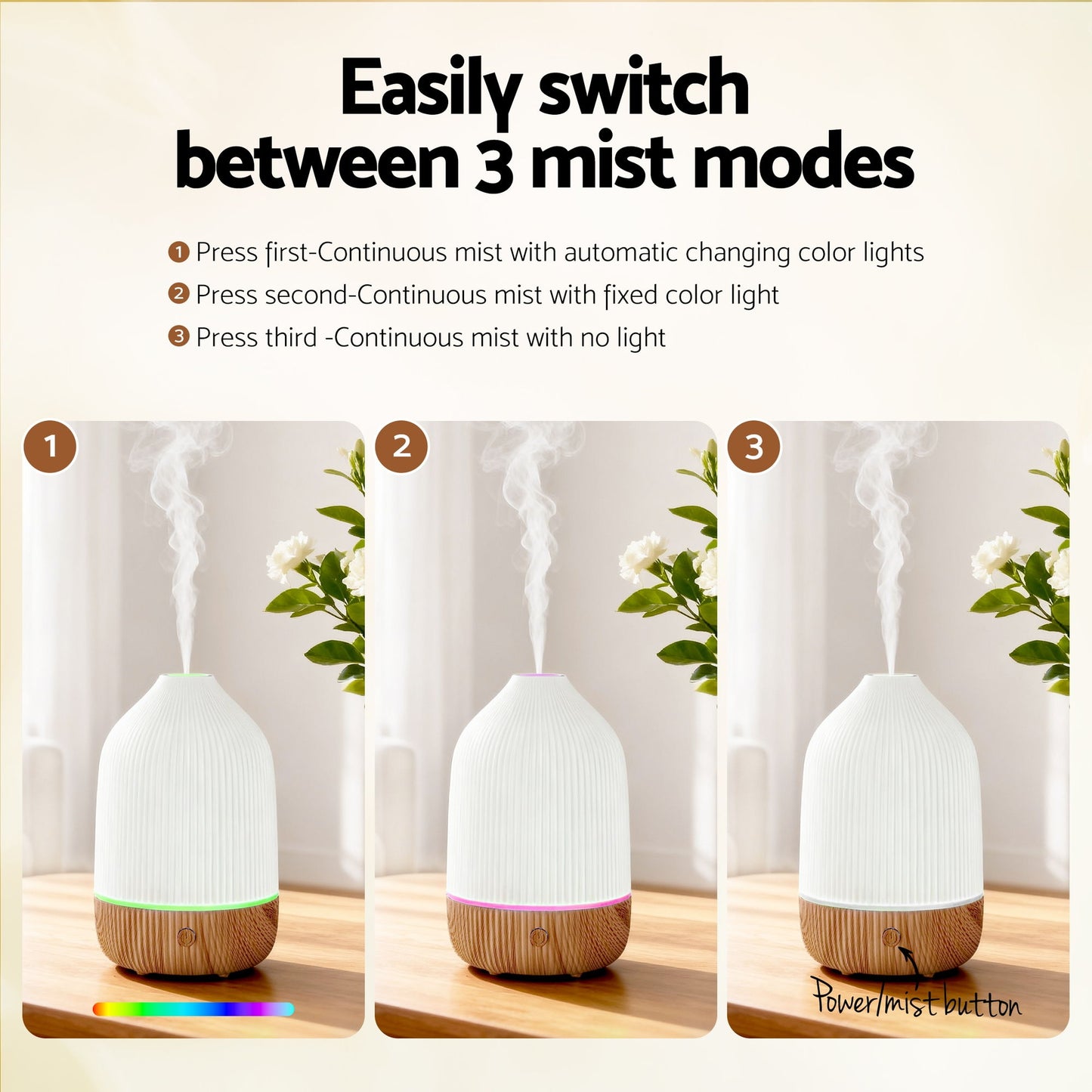 Devanti Ultrasonic Aroma Diffuser Aromatherapy 100ml LED Lights Iron Humidifier Forest-3