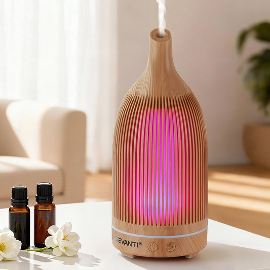 Devanti Ultrasonic Aroma Diffuser Aromatherapy 200ml LED Lights Iron Humidifier Forest Light wood grain-0
