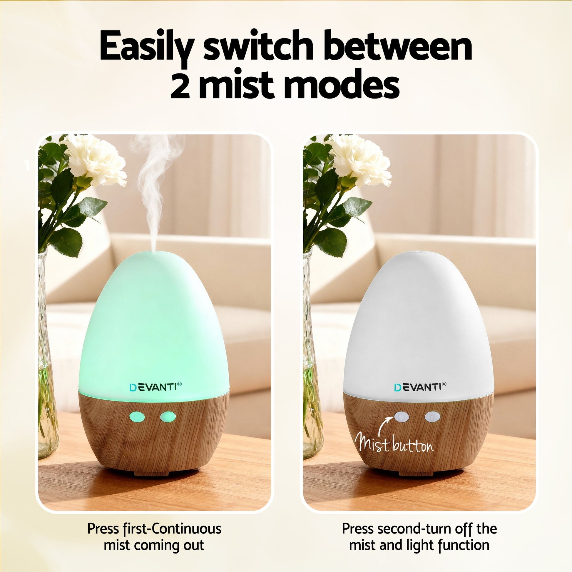Devanti Ultrasonic Aroma Diffuser Aromatherapy 130ml LED Lights Iron Humidifier Forest-3