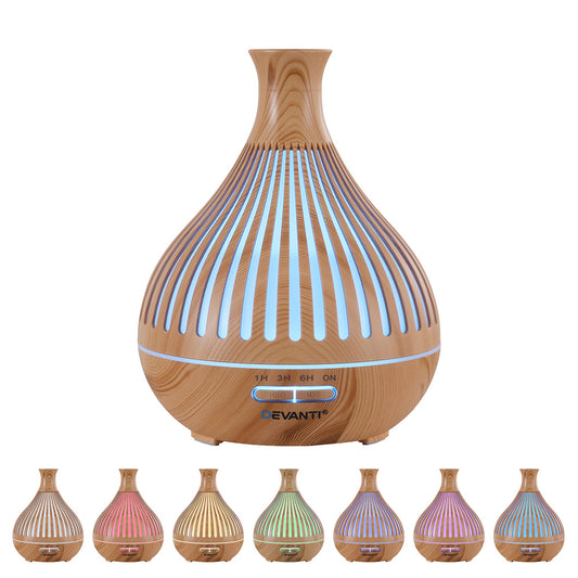 Devanti Ultrasonic Aroma Diffuser Aromatherapy 400ml LED Lights Iron Humidifier Forest Light wood grain-1