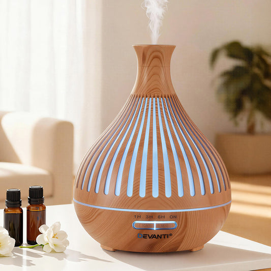 Devanti Ultrasonic Aroma Diffuser Aromatherapy 400ml LED Lights Iron Humidifier Forest Light wood grain-0