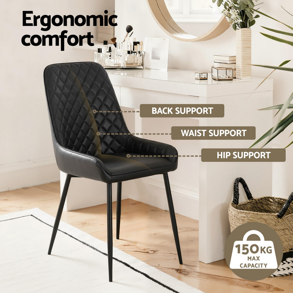 Artiss 4x Dining Chairs Retro PU Leather Kitchen Lounge Cafe Accent Chair Black-3