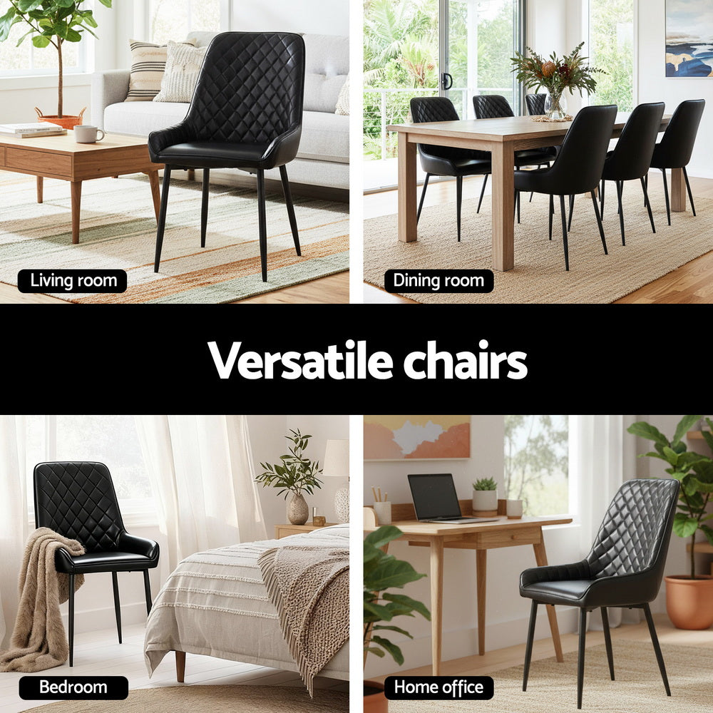 Artiss 4x Dining Chairs Retro PU Leather Kitchen Lounge Cafe Accent Chair Black-4