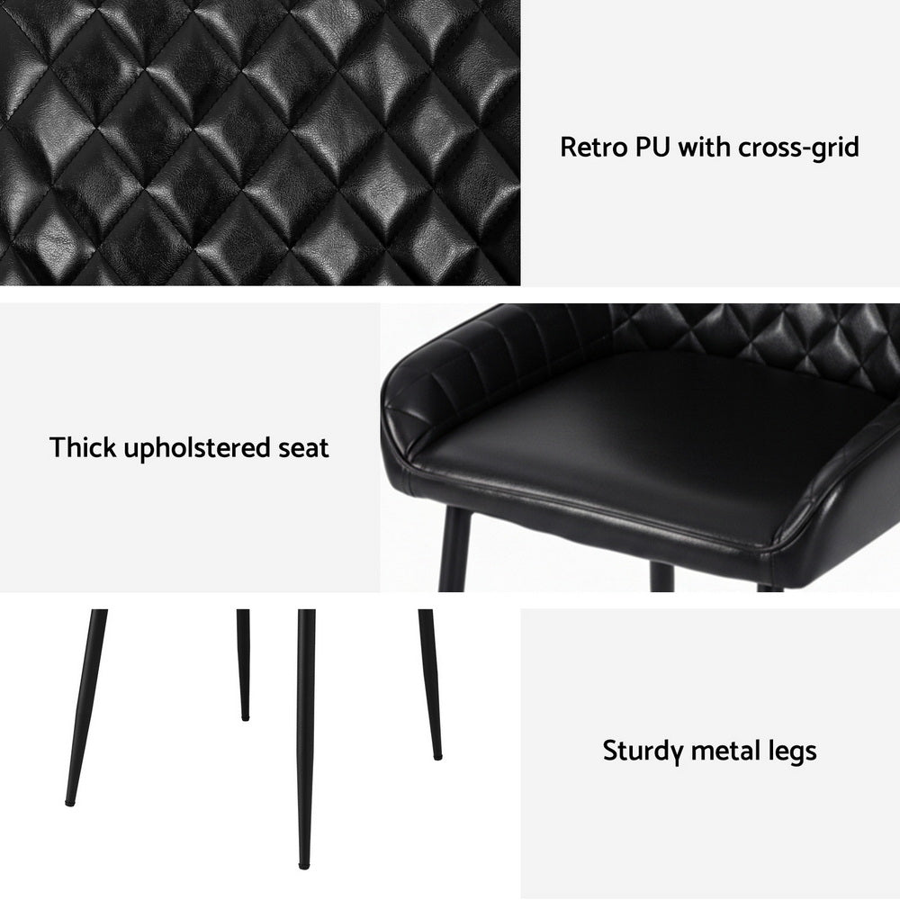 Artiss 4x Dining Chairs Retro PU Leather Kitchen Lounge Cafe Accent Chair Black-5