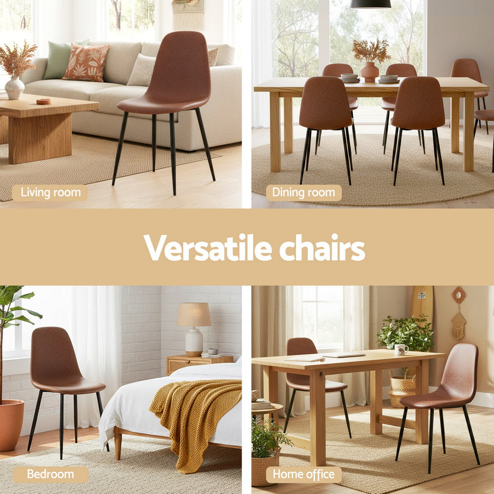 Artiss 4x Dining Chairs Retro PU Leather Kitchen Lounge Cafe Accent Chair Brown-4