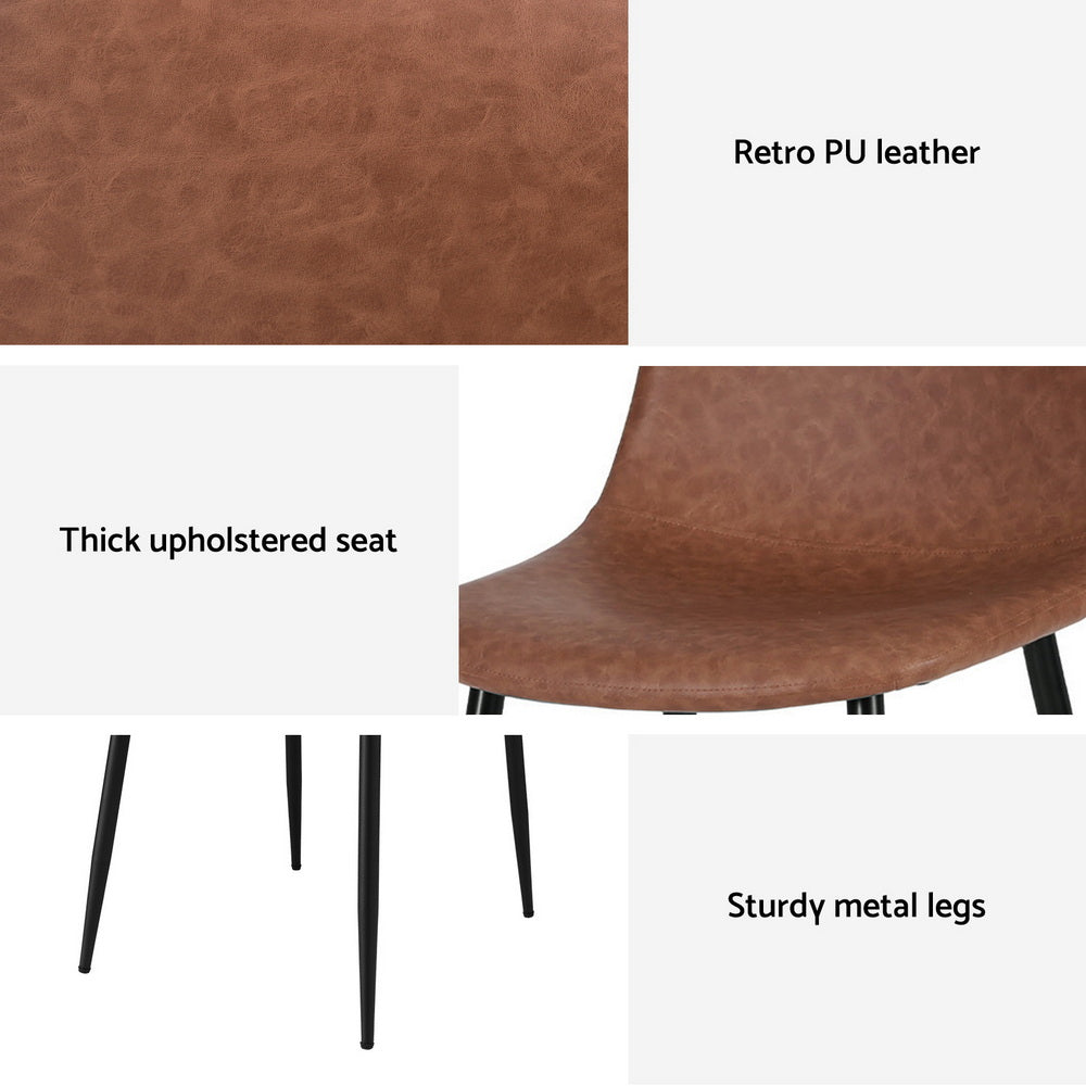 Artiss 4x Dining Chairs Retro PU Leather Kitchen Lounge Cafe Accent Chair Brown-5