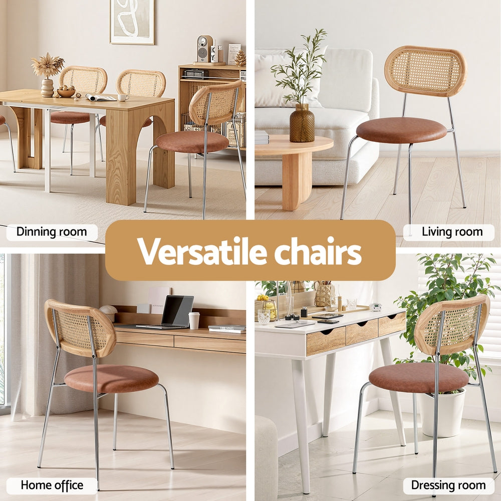 Artiss 4x Dining Chairs PU Leather Rattan Kitchen Lounge Cafe Accent Chair Brown-4
