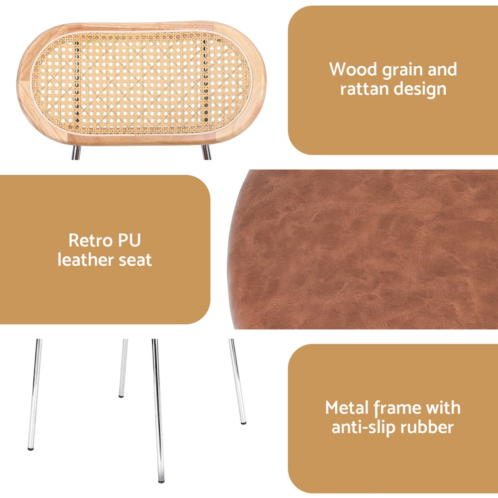 Artiss 4x Dining Chairs PU Leather Rattan Kitchen Lounge Cafe Accent Chair Brown-5