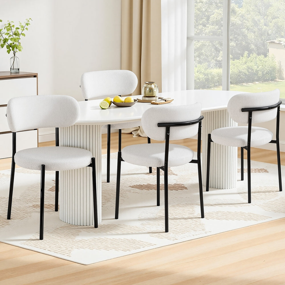 Artiss Dining Chairs Set of 4 Sherpa Boucle White-6