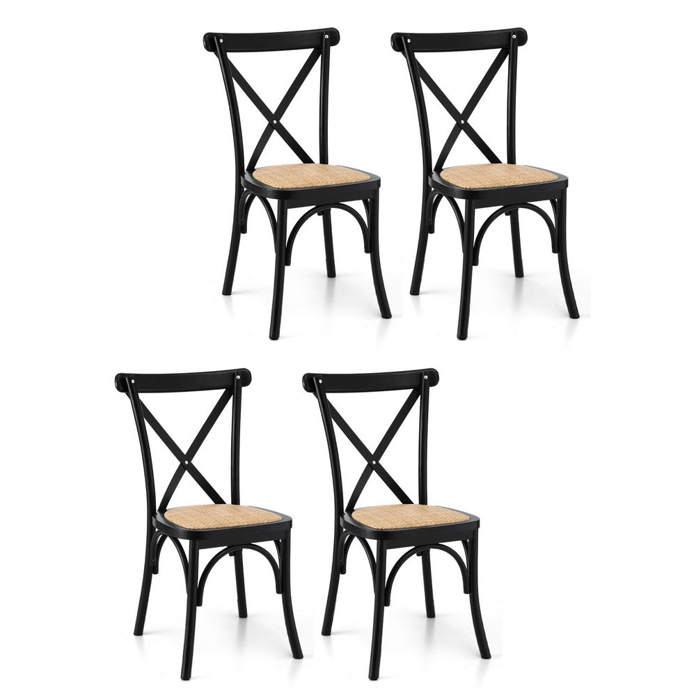 Artiss 4x Dining Chairs Rattan Wooden Kitchen Accent Chair Cafe Lounge Rubber Wood-0