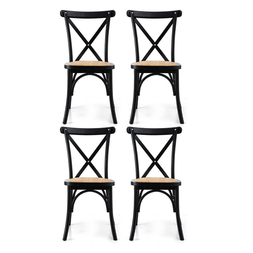 Artiss 4x Dining Chairs Rattan Wooden Kitchen Accent Chair Cafe Lounge Rubber Wood-2