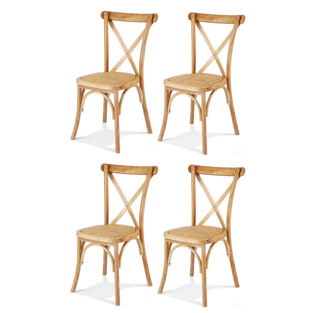 Artiss 4x Dining Chairs Rattan Wooden Kitchen Accent Chair Cafe Lounge Rubber Wood-0