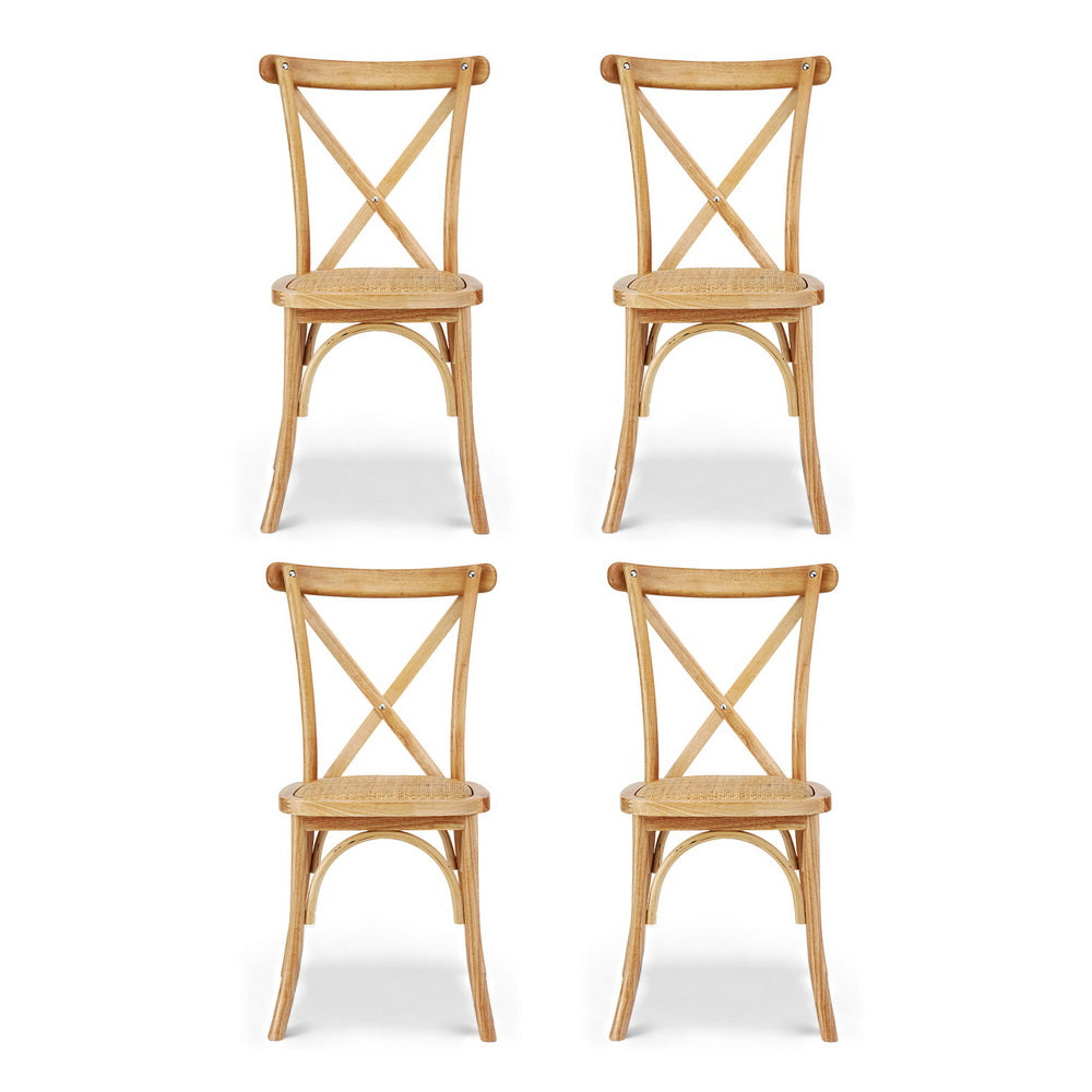 Artiss 4x Dining Chairs Rattan Wooden Kitchen Accent Chair Cafe Lounge Rubber Wood-2