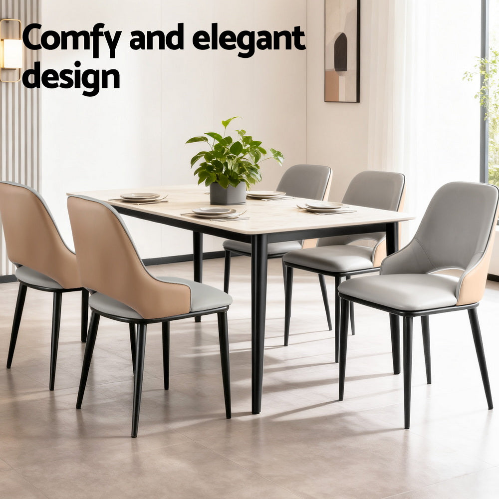 Artiss 1x Dining Chair Hollow PU Leather Kitchen Lounge Cafe Accent Chairs Grey-4