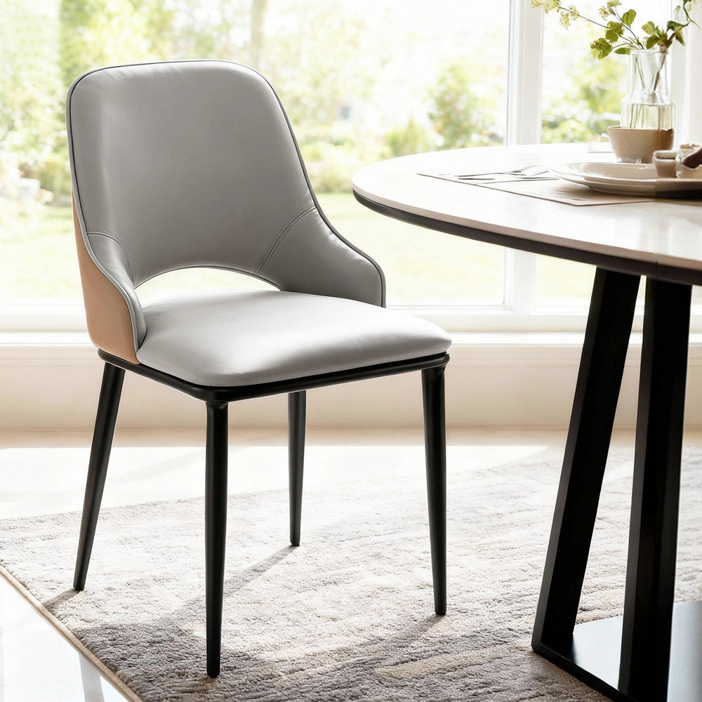 Artiss 1x Dining Chair Hollow PU Leather Kitchen Lounge Cafe Accent Chairs Grey-6