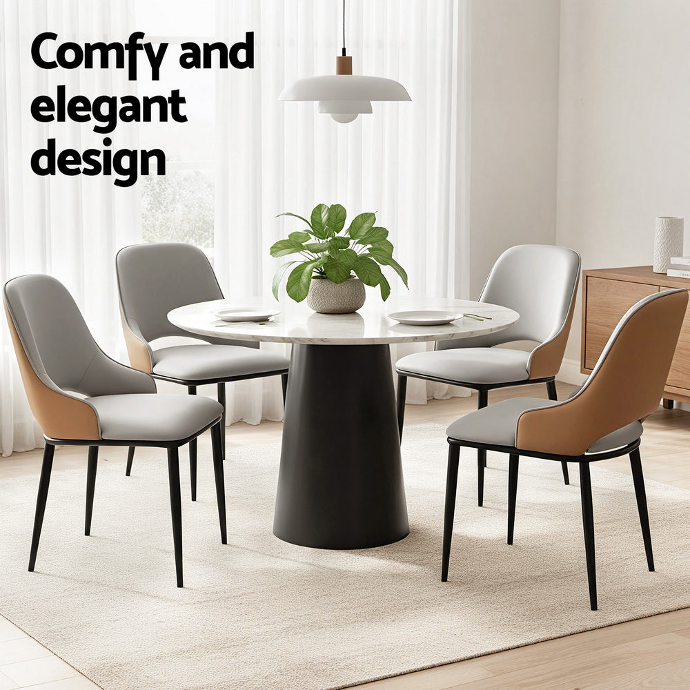 Artiss 4x Dining Chairs Hollow PU Leather Kitchen Lounge Cafe Accent Chair Grey-4