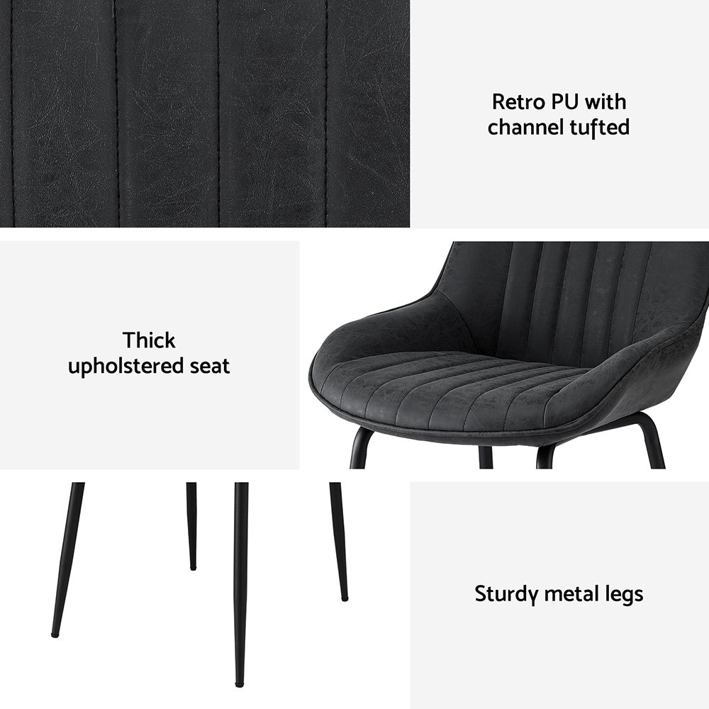 Artiss 4x Dining Chairs Retro PU Leather Kitchen Lounge Cafe Accent Chair Black-5