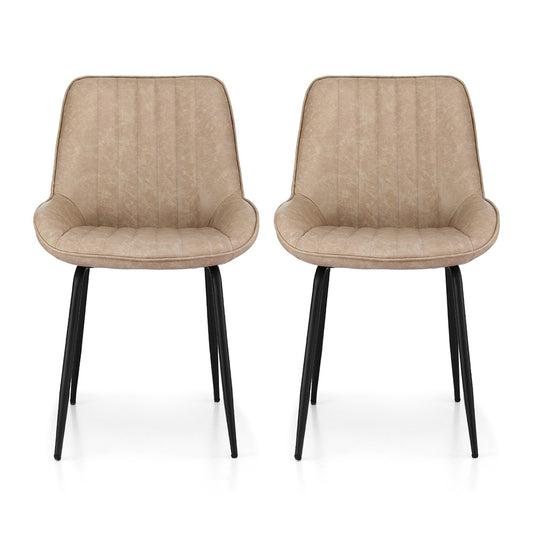 Artiss 2x Dining Chairs Retro PU Leather Kitchen Lounge Cafe Accent Chair Khaki-0