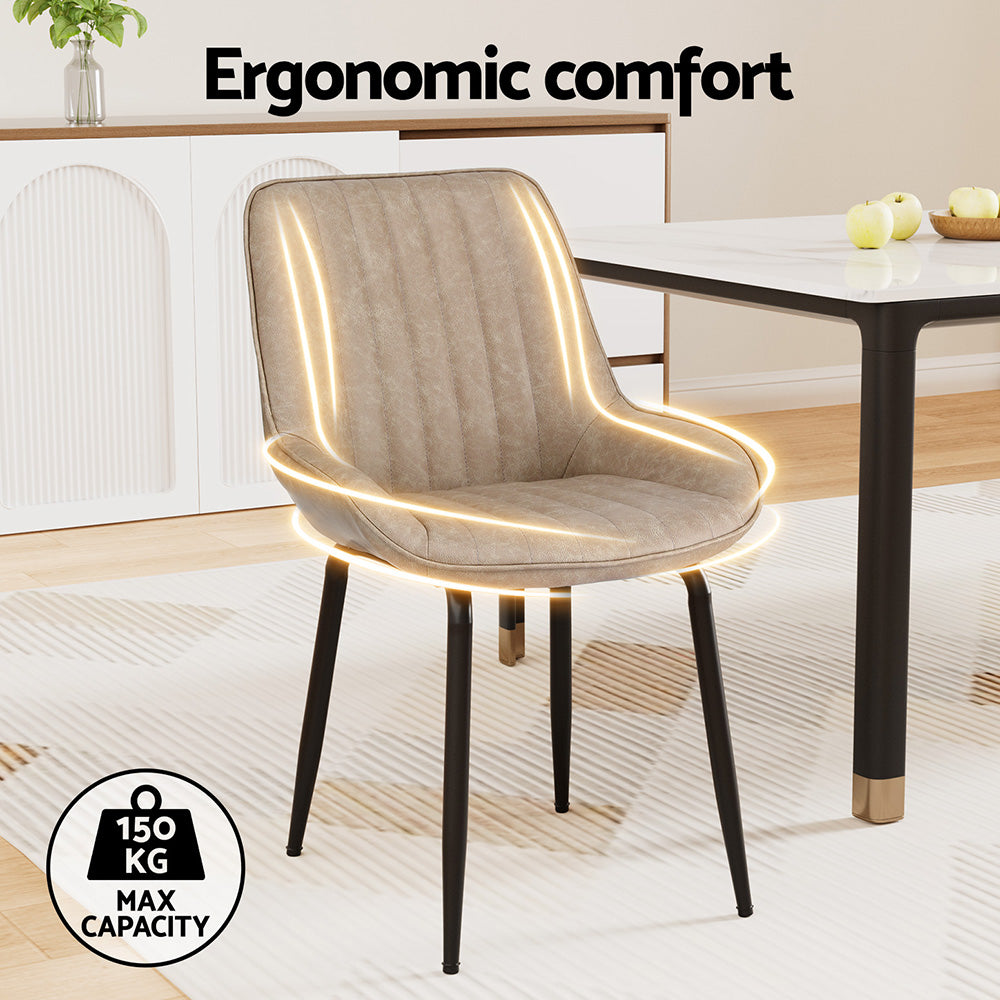 Artiss 4x Dining Chairs Retro PU Leather Kitchen Lounge Cafe Accent Chair Khaki-3