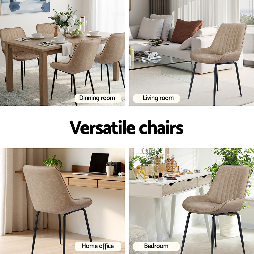 Artiss 4x Dining Chairs Retro PU Leather Kitchen Lounge Cafe Accent Chair Khaki-4