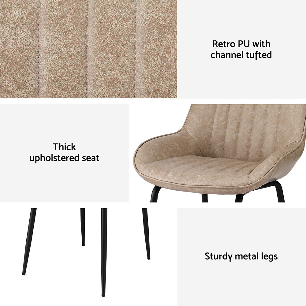 Artiss 4x Dining Chairs Retro PU Leather Kitchen Lounge Cafe Accent Chair Khaki-5
