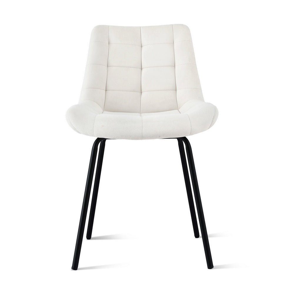 Artiss 2x Dining Chairs Velvet Tufted Kitchen Lounge Cafe Accent Chair Beige-2