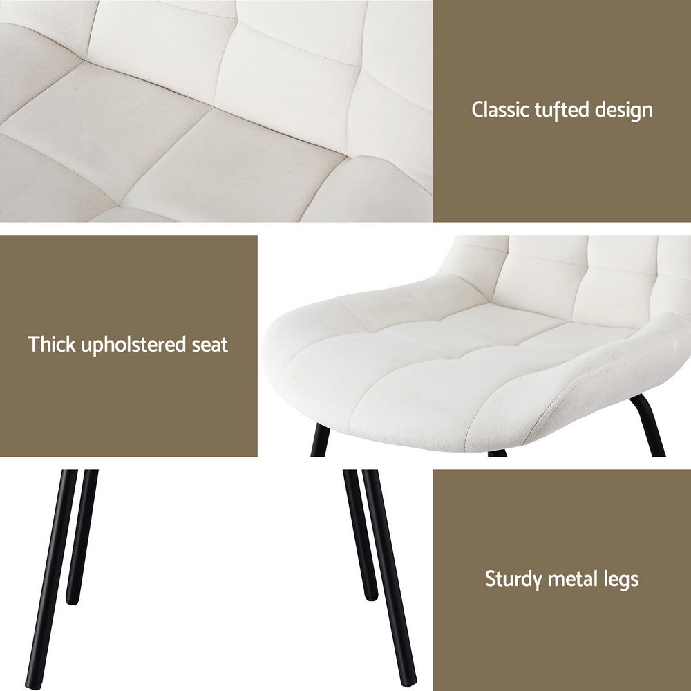 Artiss 4x Dining Chairs Velvet Tufted Kitchen Lounge Cafe Accent Chair Beige-5