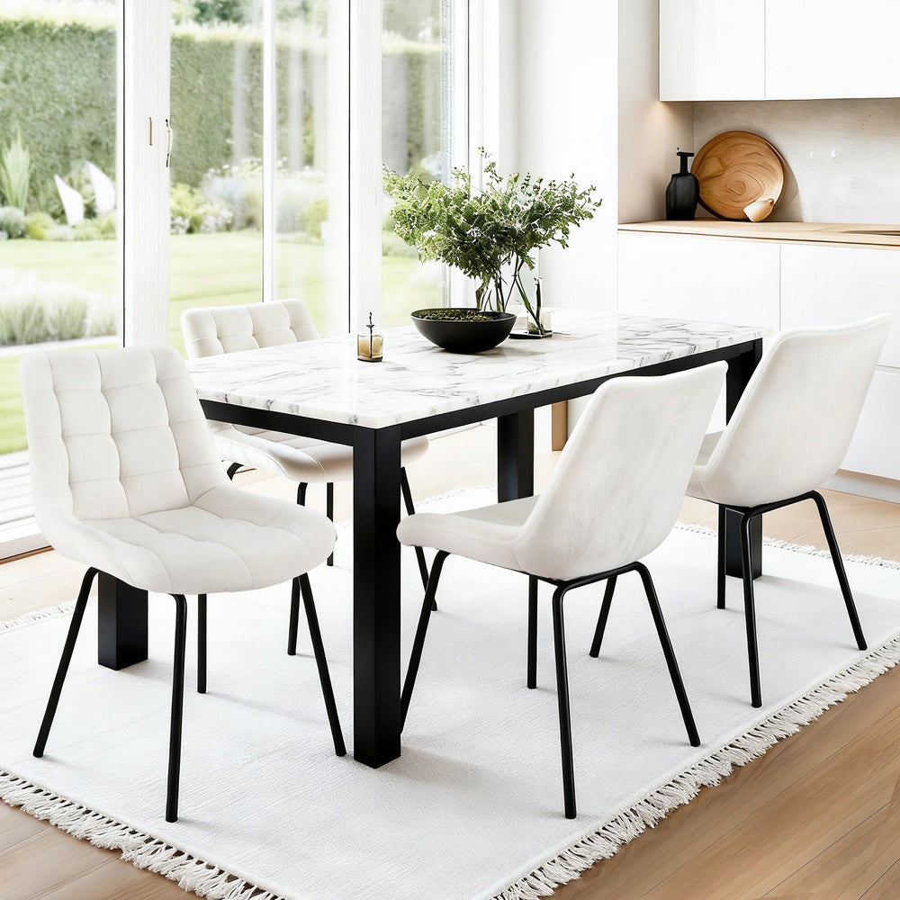 Artiss 4x Dining Chairs Velvet Tufted Kitchen Lounge Cafe Accent Chair Beige-6