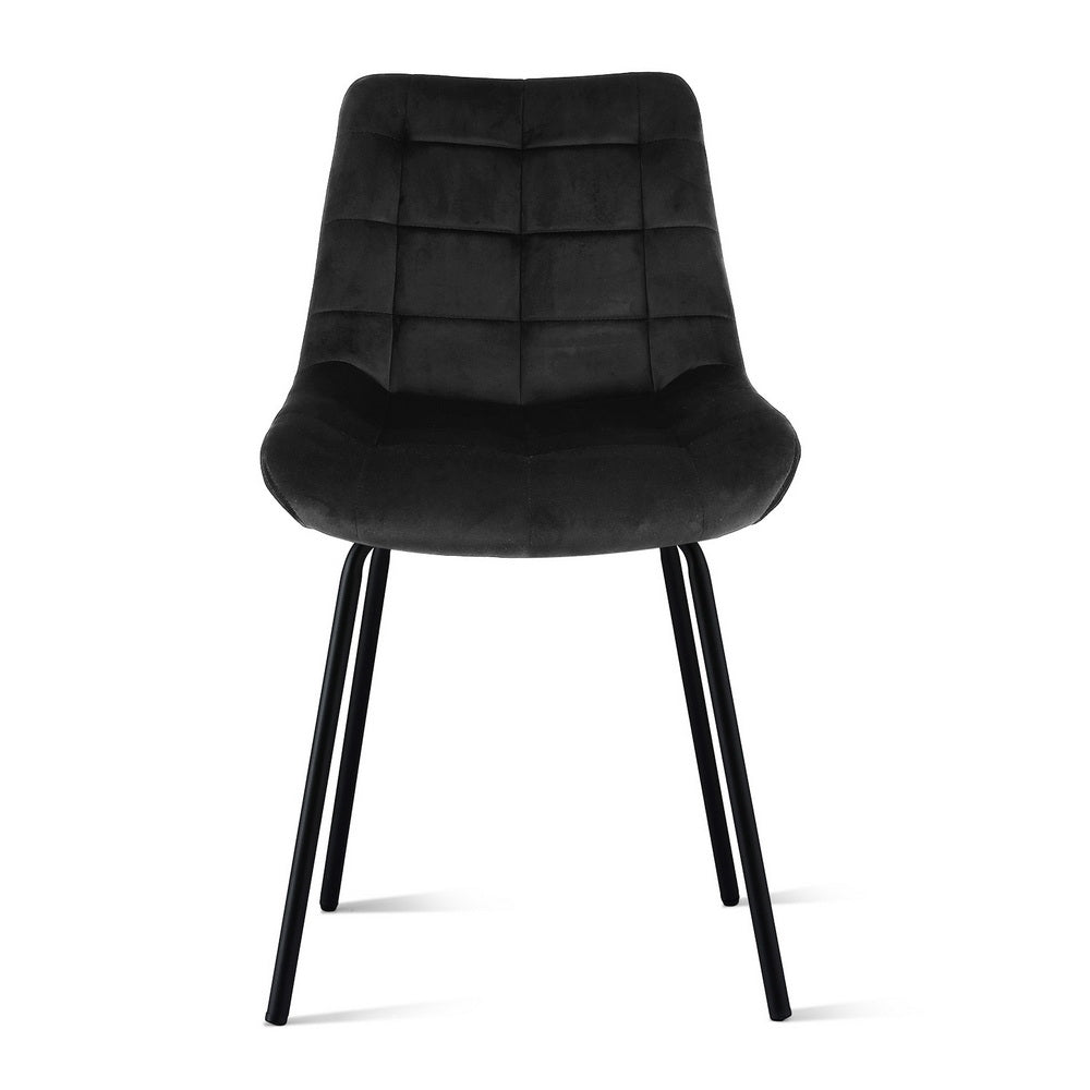 Artiss 2x Dining Chairs Velvet Tufted Kitchen Lounge Cafe Accent Chair Black-2