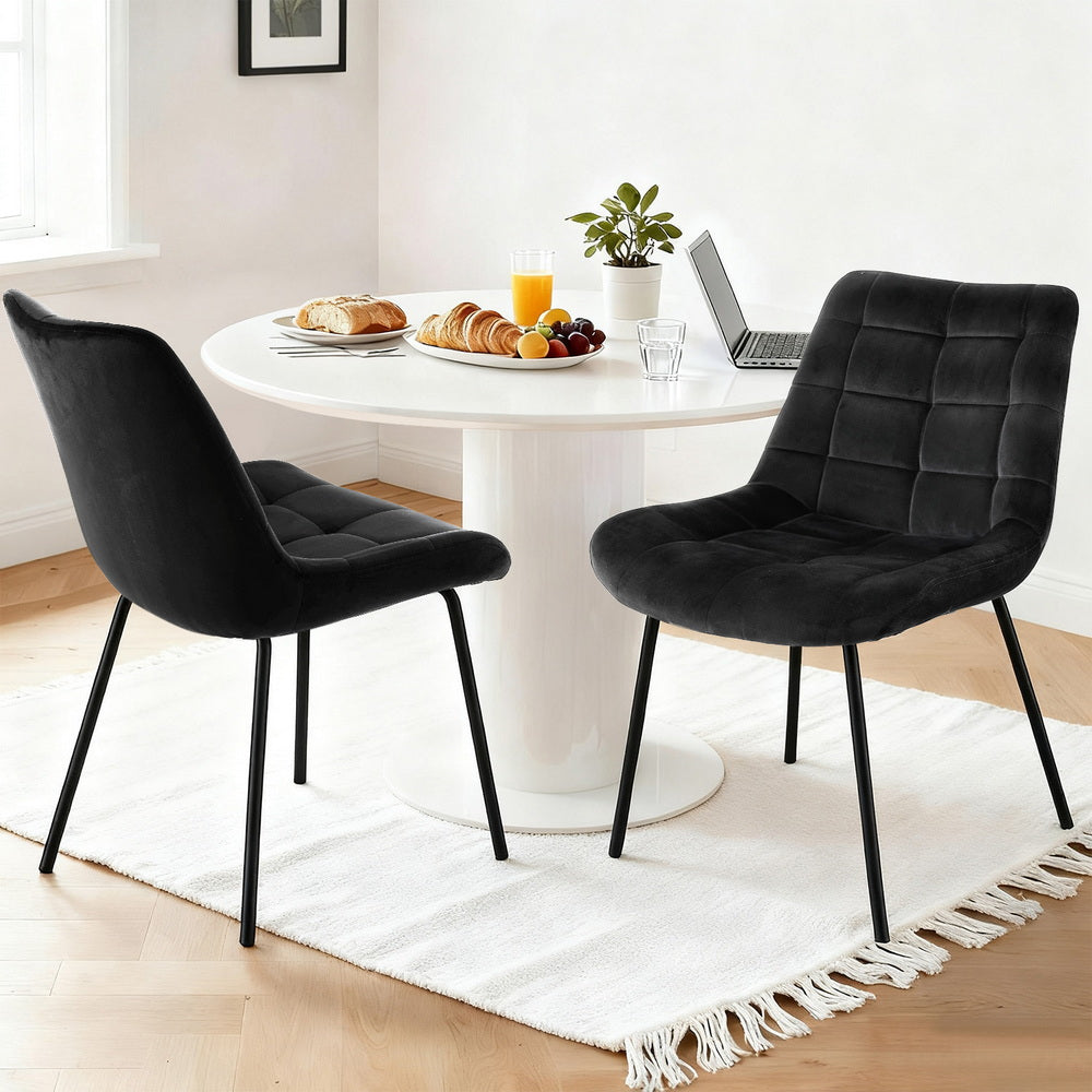 Artiss 2x Dining Chairs Velvet Tufted Kitchen Lounge Cafe Accent Chair Black-6