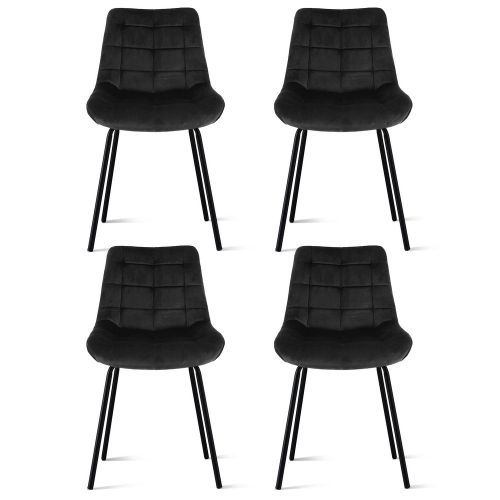 Artiss 4x Dining Chairs Velvet Tufted Kitchen Lounge Cafe Accent Chair Black-2