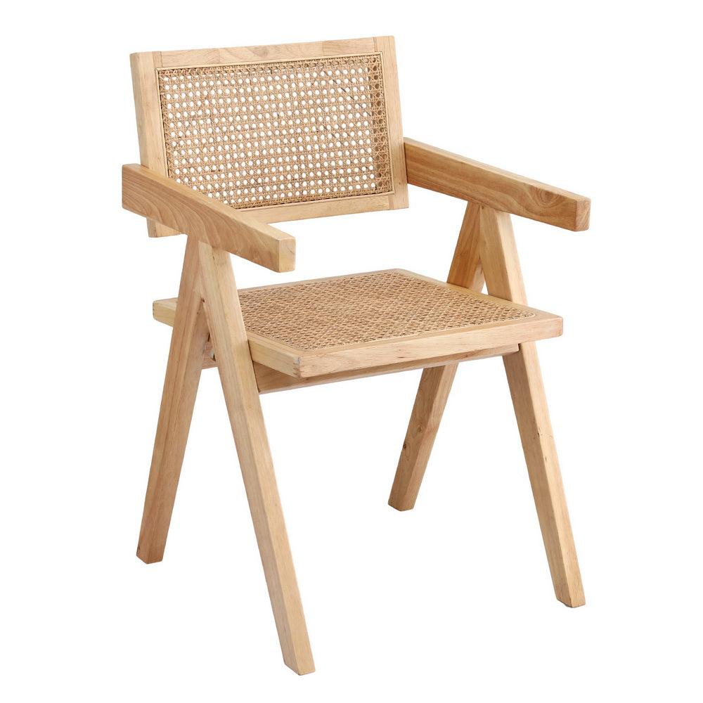 Artiss 1x Dining Chair Wooden Rattan Seat Rubber Wood Frame-0