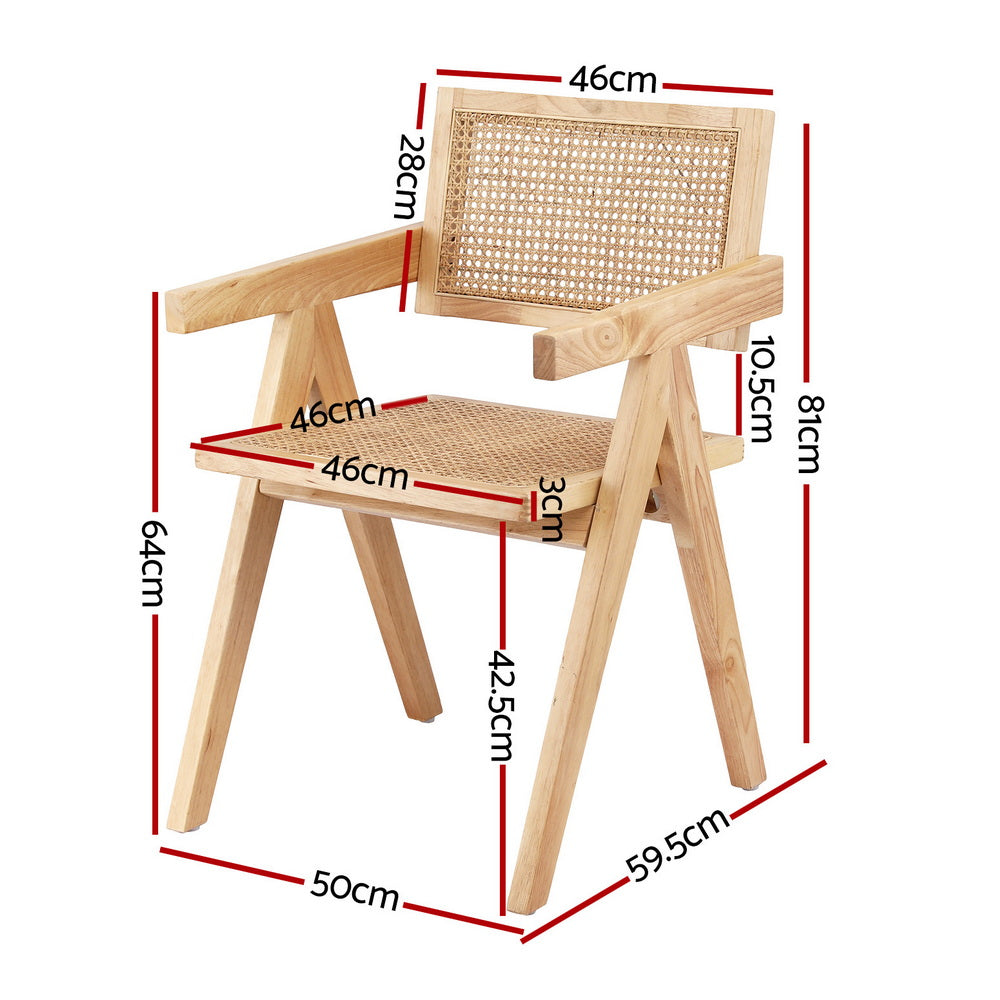 Artiss 1x Dining Chair Wooden Rattan Seat Rubber Wood Frame-1
