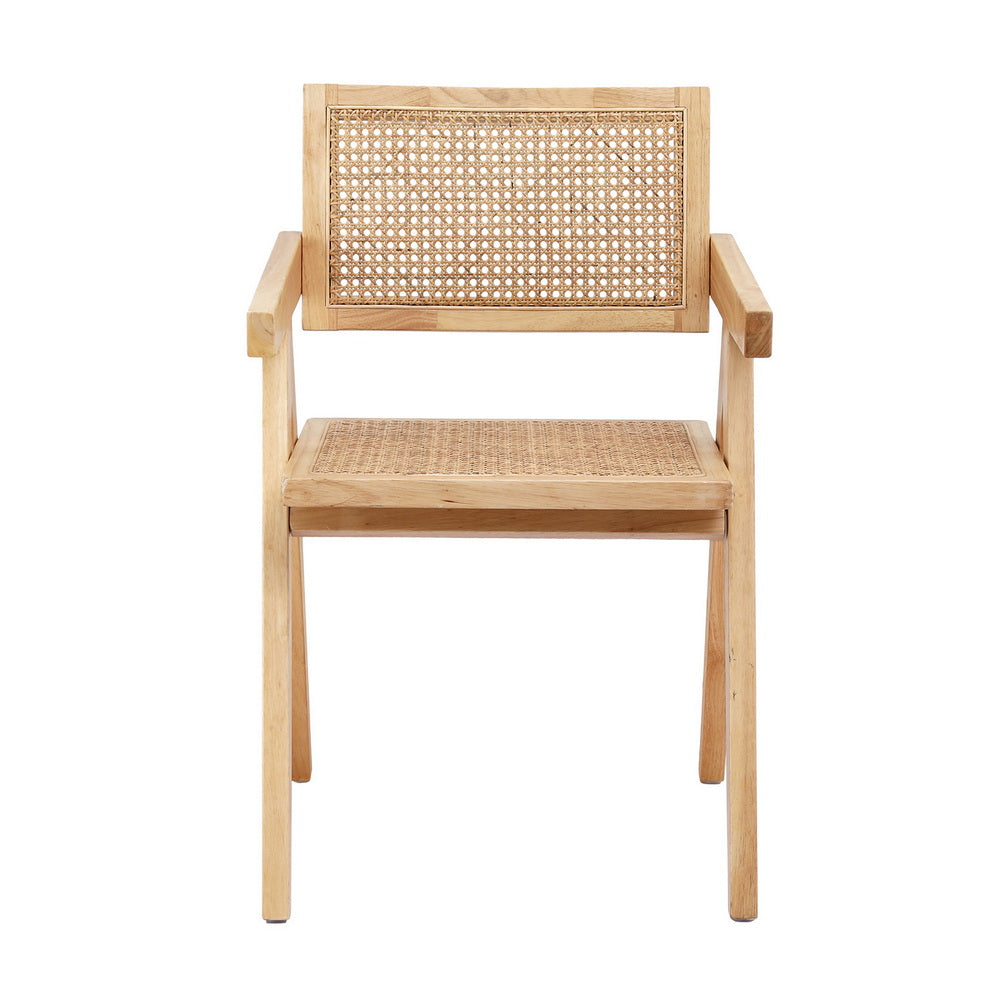 Artiss 1x Dining Chair Wooden Rattan Seat Rubber Wood Frame-2