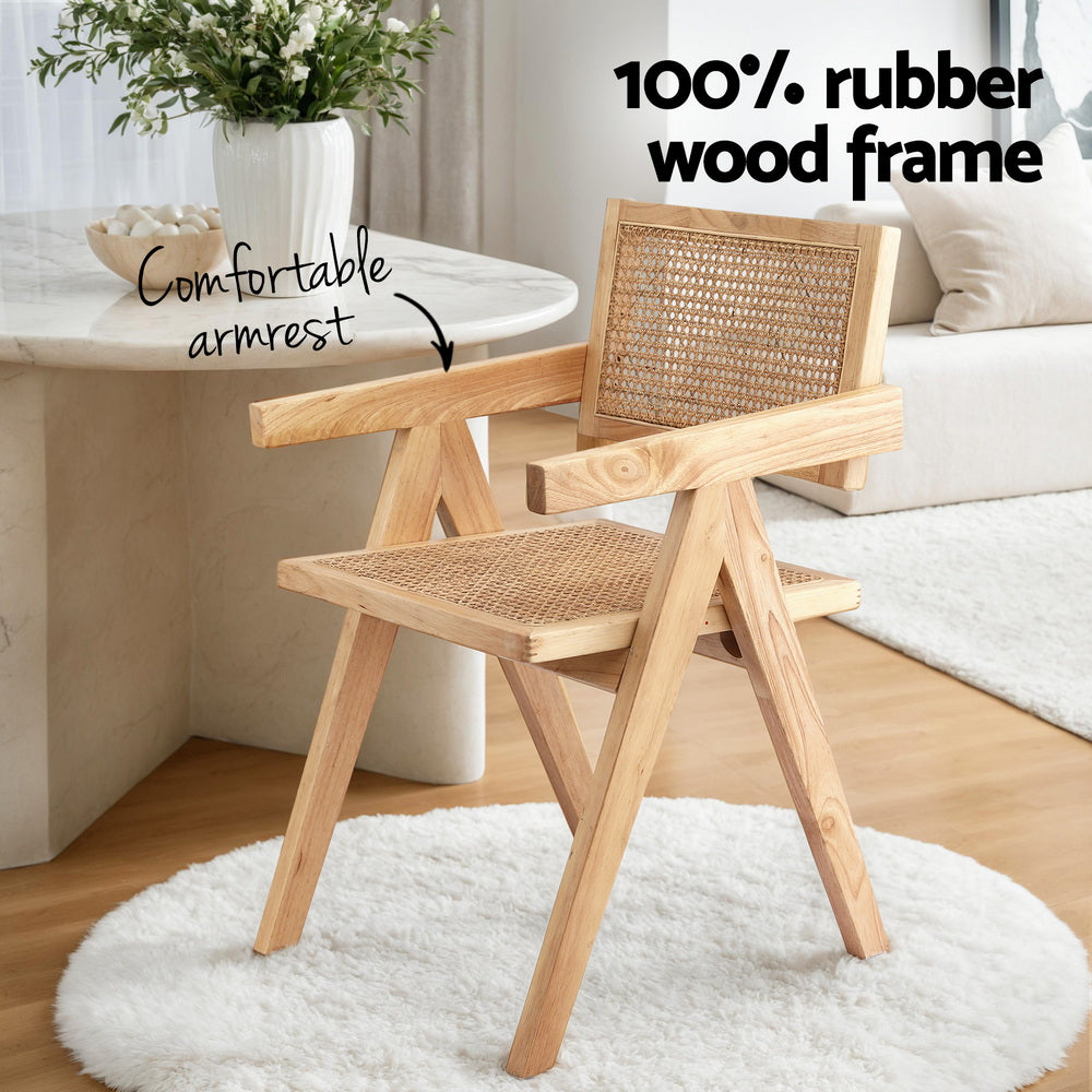 Artiss 1x Dining Chair Wooden Rattan Seat Rubber Wood Frame-3