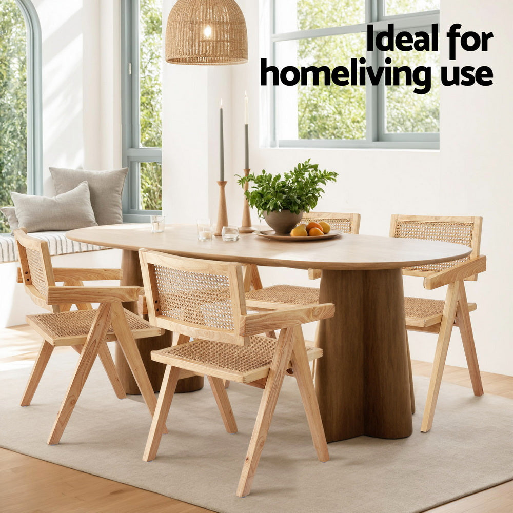 Artiss 1x Dining Chair Wooden Rattan Seat Rubber Wood Frame-5